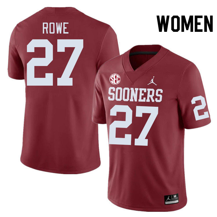 Women #27 Jayden Rowe Oklahoma Sooners 2024 SEC Conference College Football Jerseys-Crimson